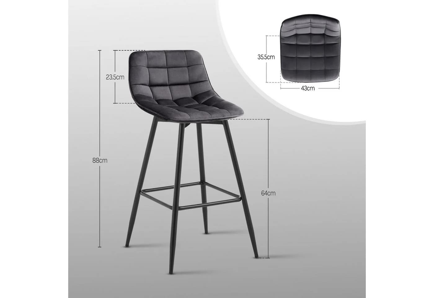 Woltu Barhocker 2er Set Samt Metall Grau/Schwarz - Bild 3