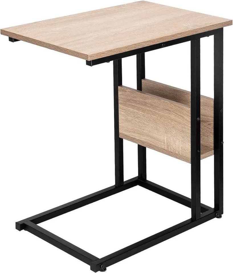 Woltu Beistelltisch C-Form Helle Eiche mit Seitenregal - Bild 2