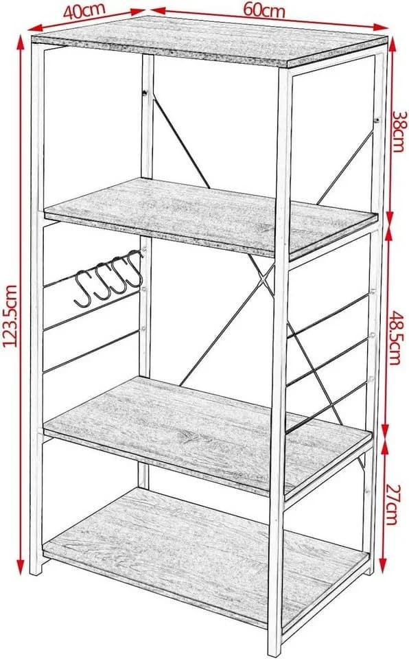 Woltu Küchenregal 4 Ablagen Holz Stahl Modern Braun/Schwarz - Bild 3