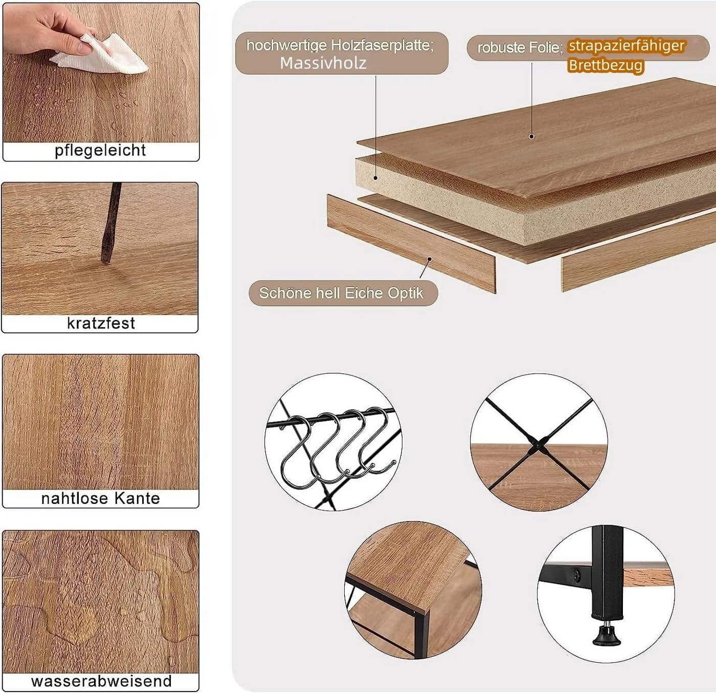 Woltu Küchenregal 4 Ablagen Holz Stahl Modern Braun/Schwarz - Bild 5
