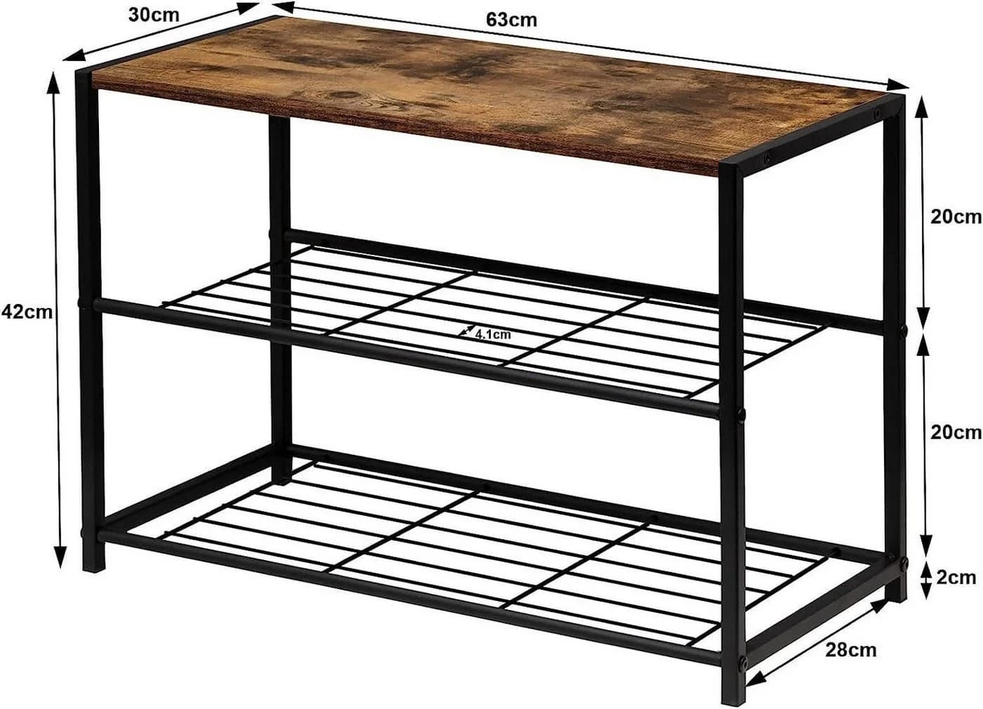 Woltu Schuhregal mit 2 Ablagen Holz Metall Schwarz Braun - Bild 3