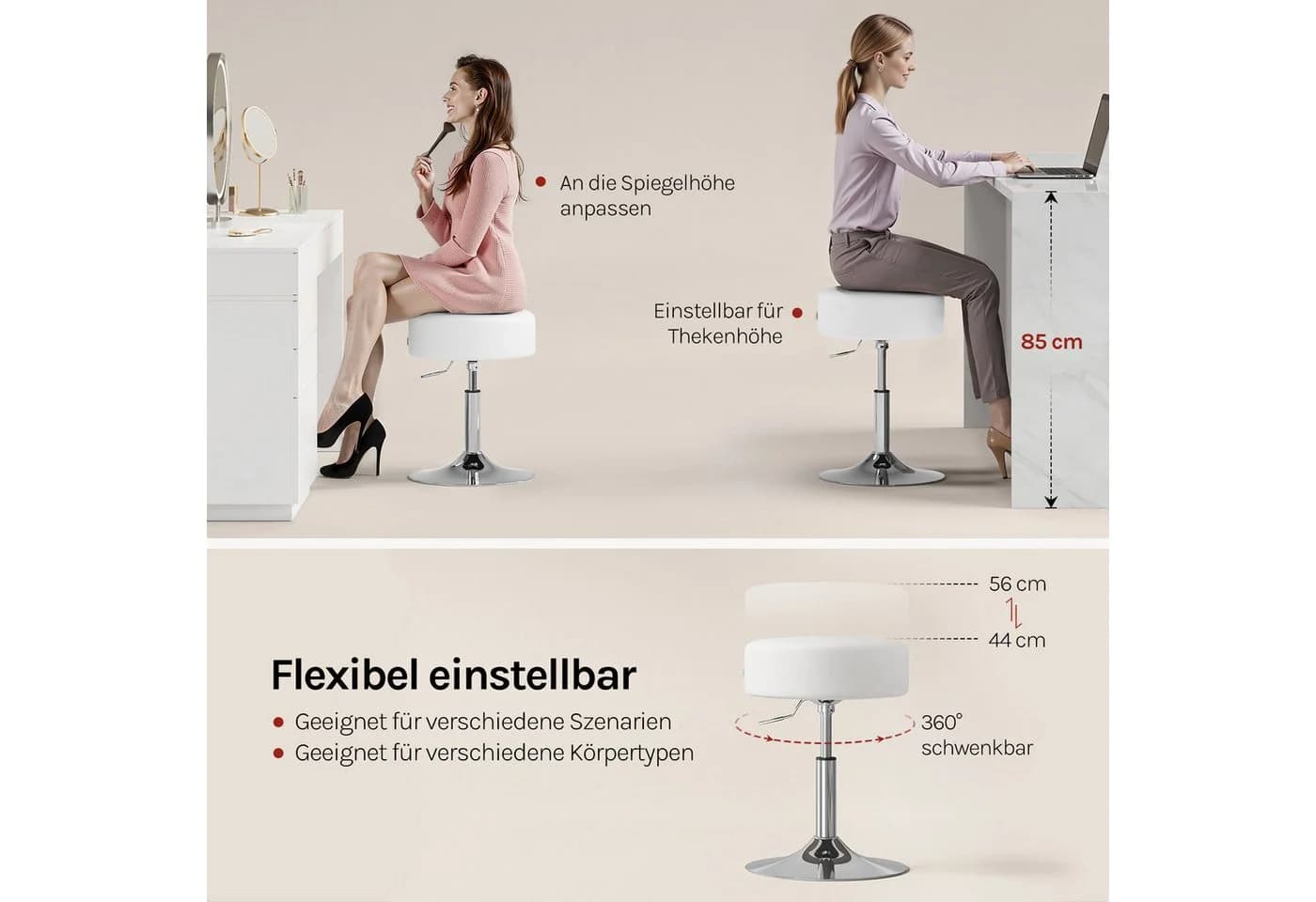 Woltu Drehhocker 2er Set höhenverstellbar Kunstleder Schwarz/Grau/Weiß - Bild 4