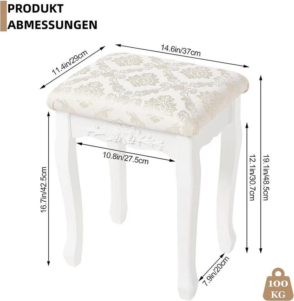 Woltu Sitzhocker Barock Landhaus Hocker MDF Holz Weiß - Bild 3
