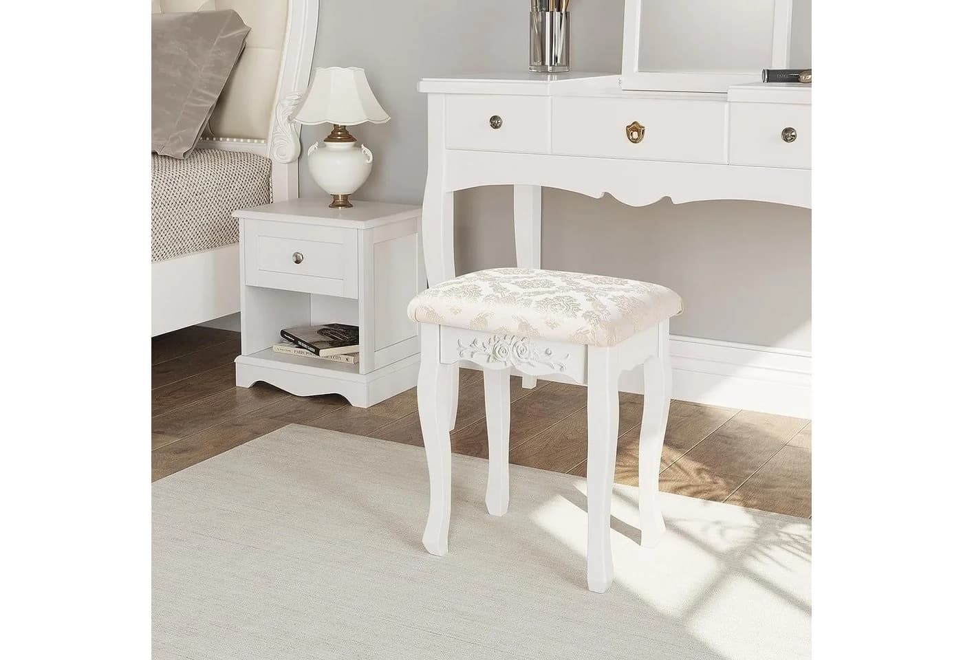 Woltu Sitzhocker Barock Landhaus Hocker MDF Holz Weiß - Bild 5