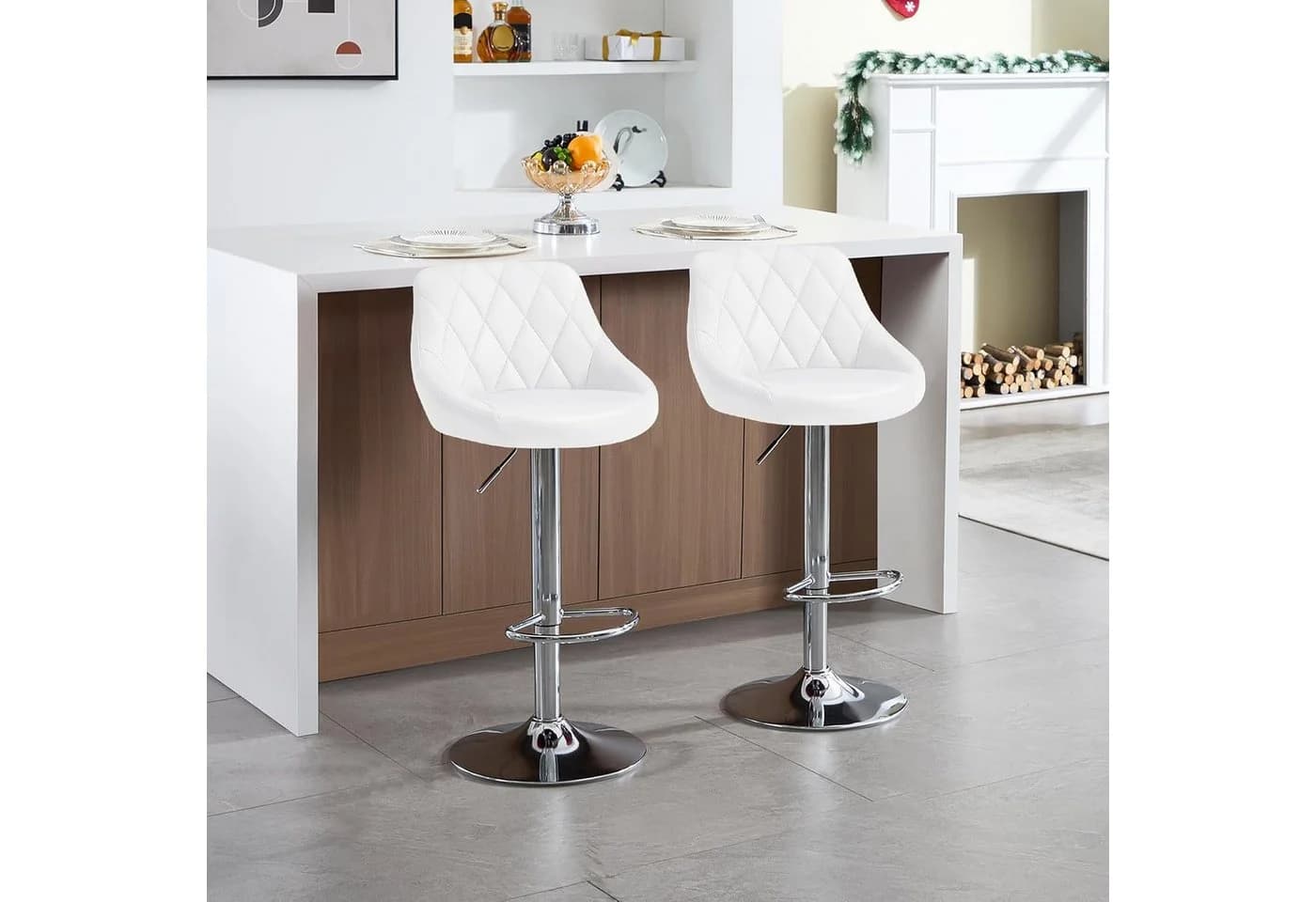 Woltu Barhocker 2er Set Weiß Kunstleder Höhenverstellbar - Bild 4
