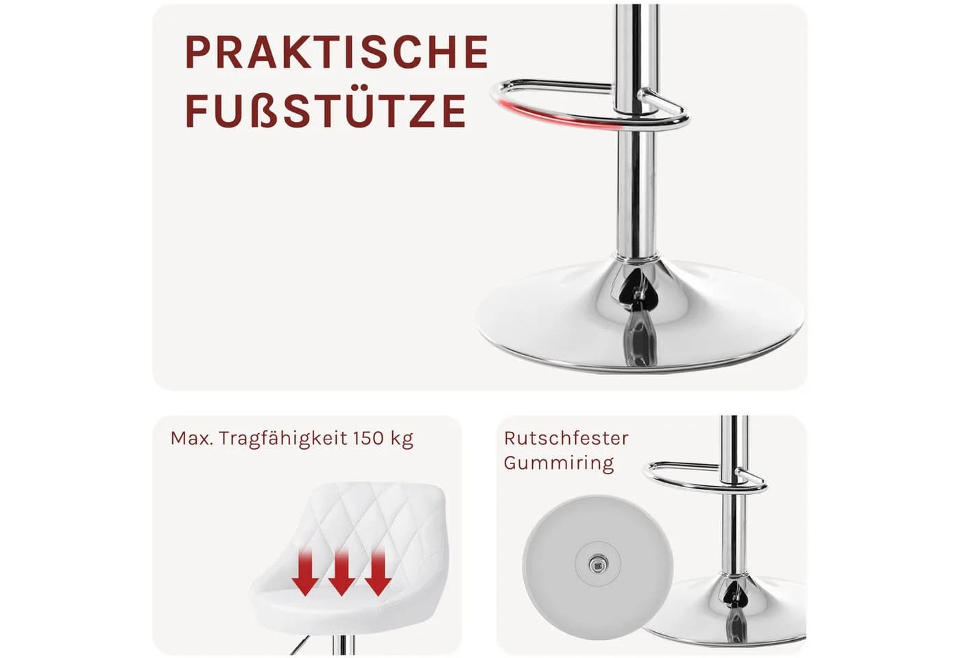 Woltu Barhocker 2er Set Weiß Kunstleder Höhenverstellbar - Bild 5
