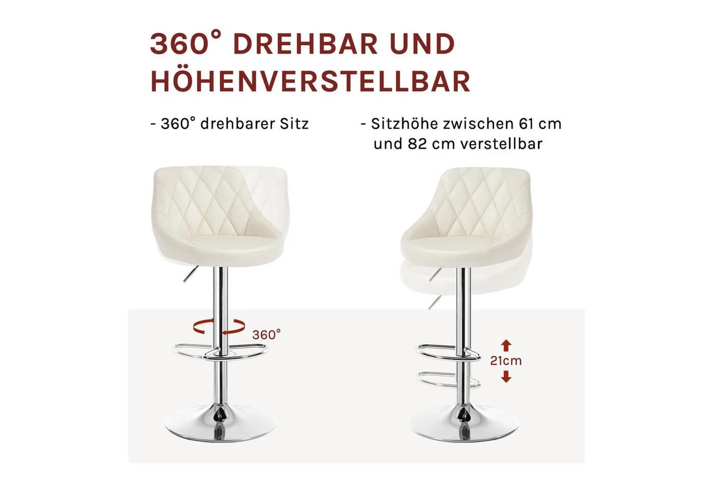 Woltu Barhocker 2er Set Creme Kunstleder Höhenverstellbar - Bild 5