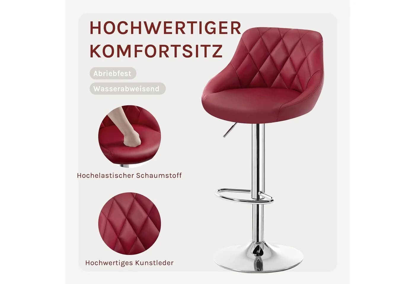 Woltu Barhocker Rot Kunstleder Höhenverstellbar 360° Drehbar - Bild 4