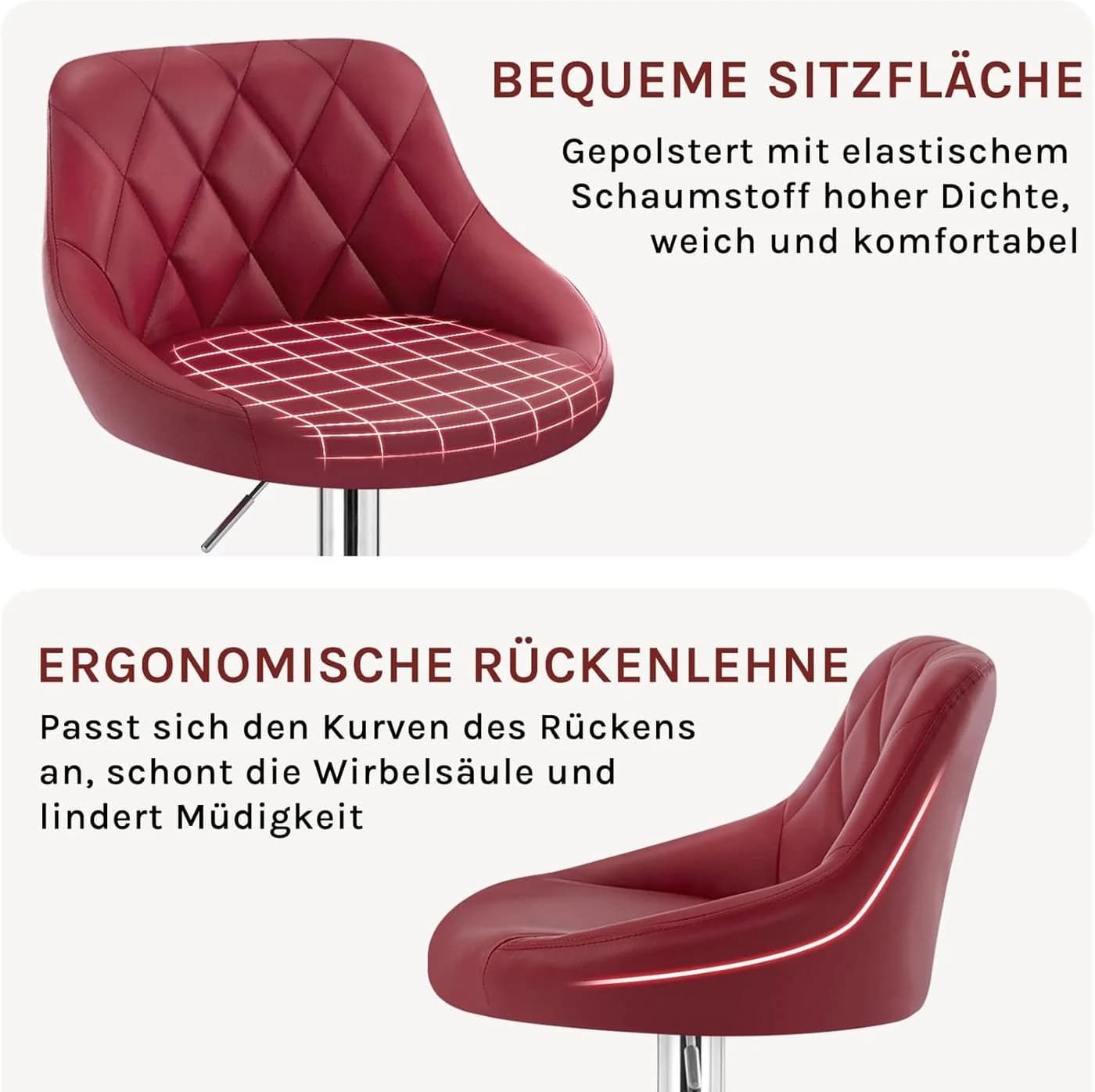 Woltu Barhocker Rot Kunstleder Höhenverstellbar 360° Drehbar - Bild 5