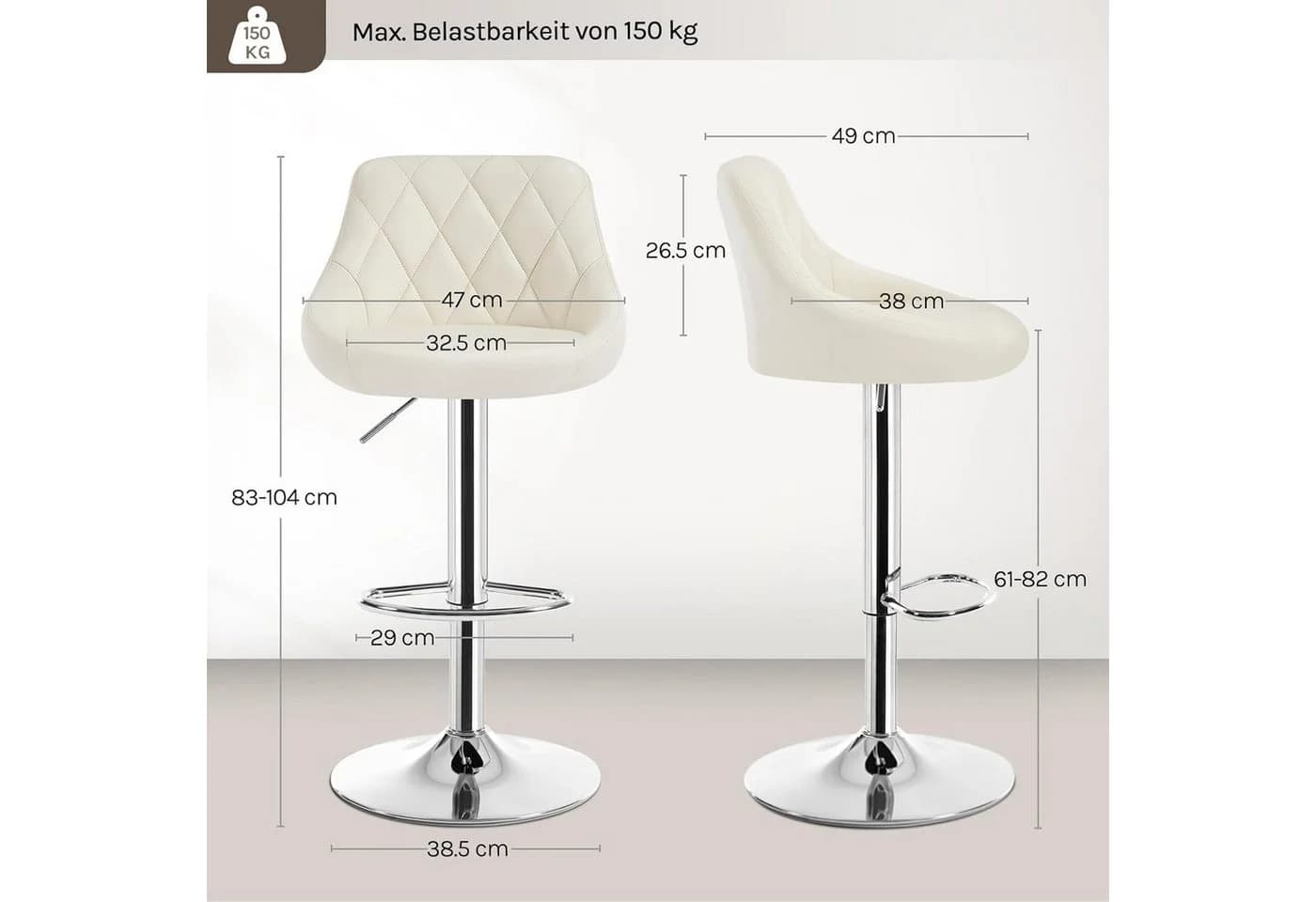 Woltu Barhocker Höhenverstellbar 360° Drehbar Kunstleder Creme - Bild 3