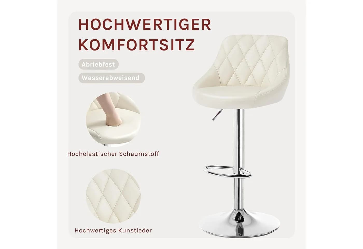 Woltu Barhocker Höhenverstellbar 360° Drehbar Kunstleder Creme - Bild 4