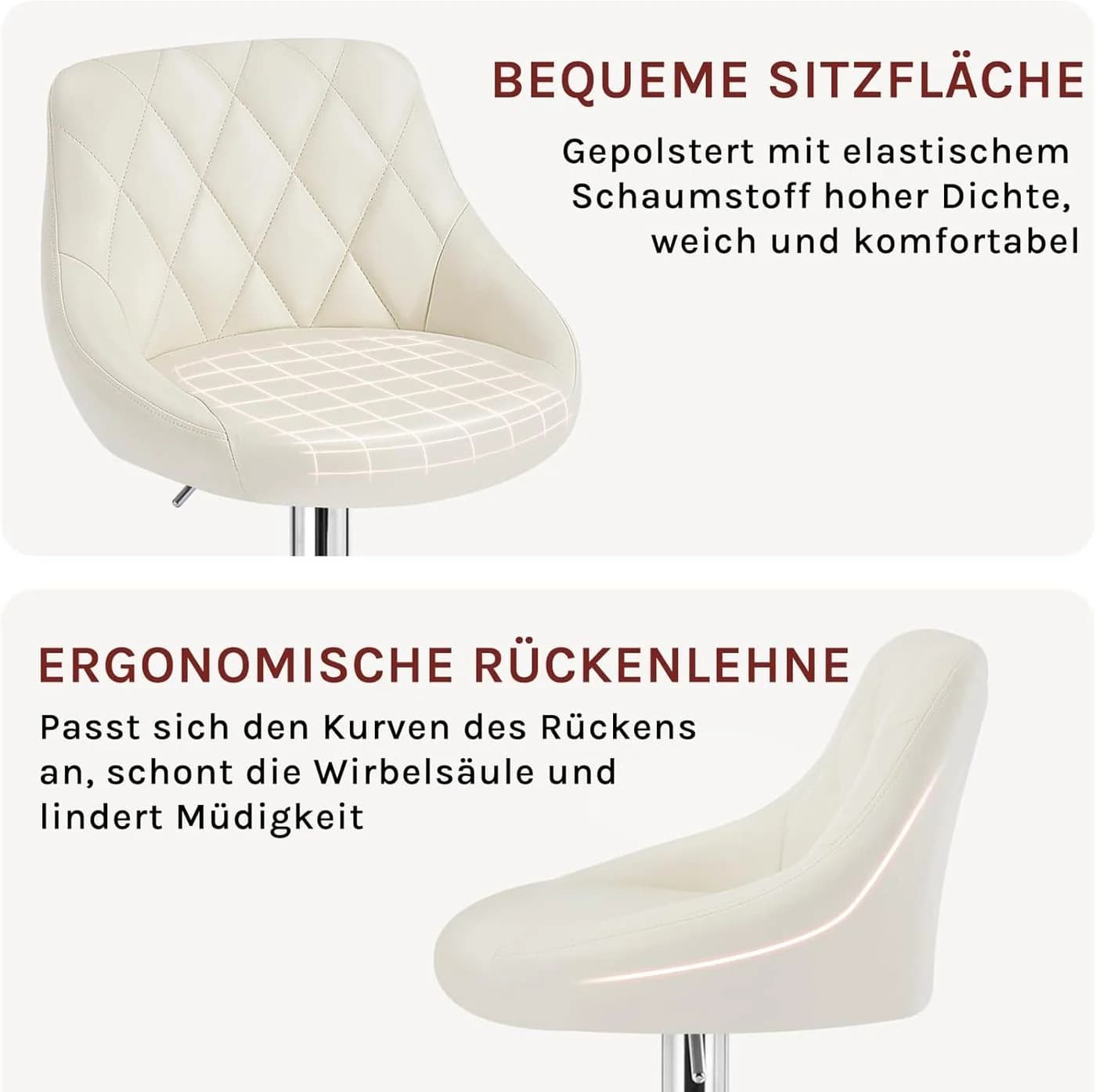 Woltu Barhocker Höhenverstellbar 360° Drehbar Kunstleder Creme - Bild 5