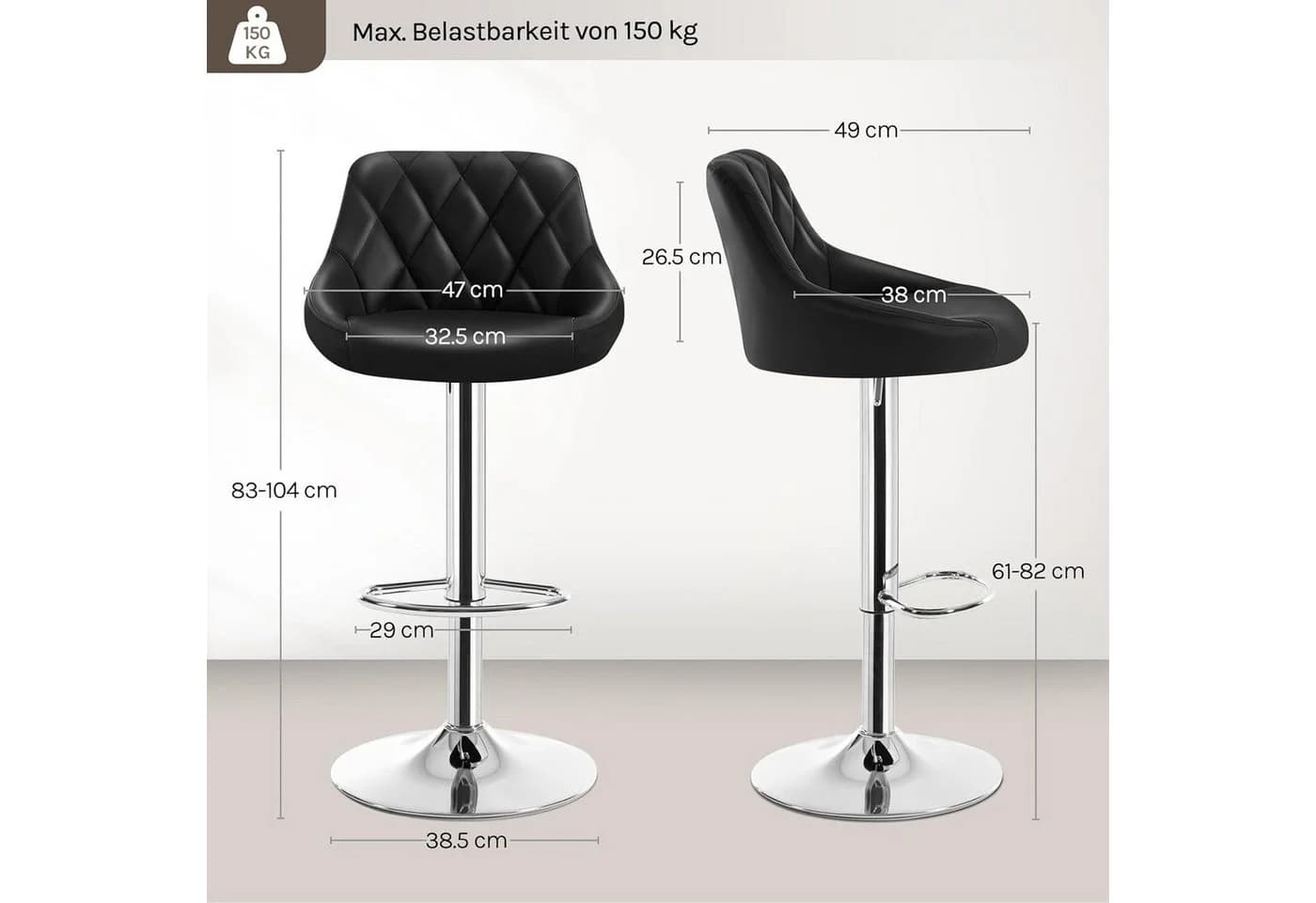 Woltu Barhocker Schwarz Höhenverstellbar 360° Drehbar - Bild 3