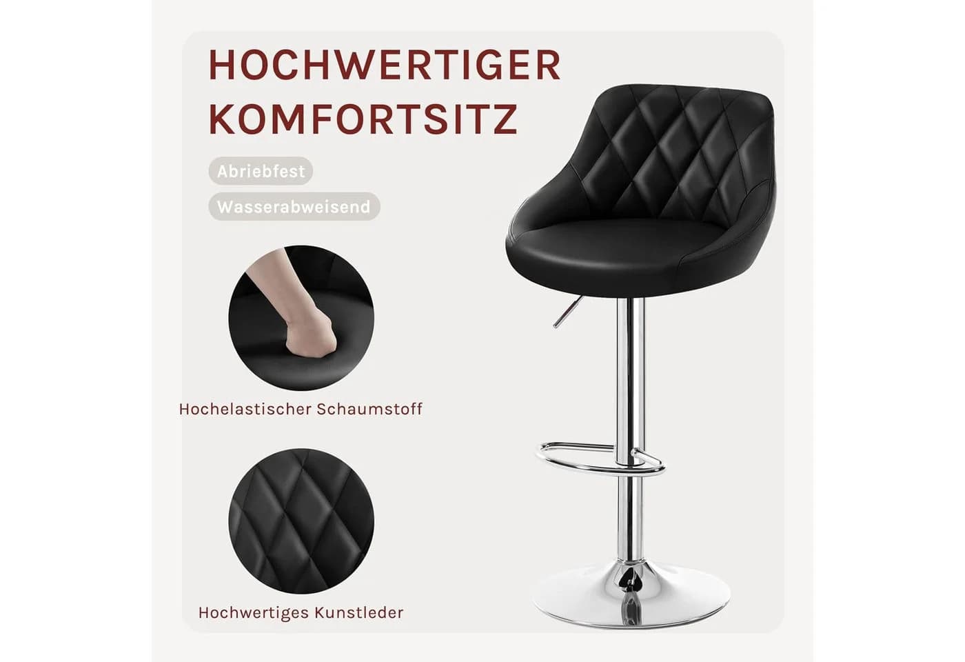 Woltu Barhocker Schwarz Höhenverstellbar 360° Drehbar - Bild 4