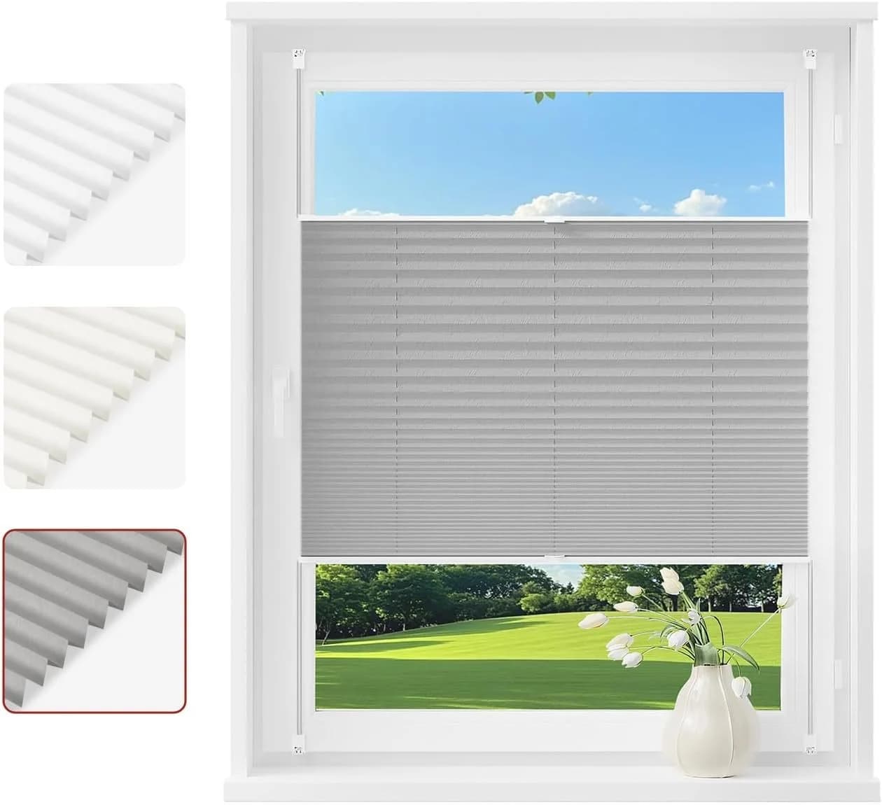 Woltu Plissee Klemmfix Polyester Grau/Weiß - Bild 2