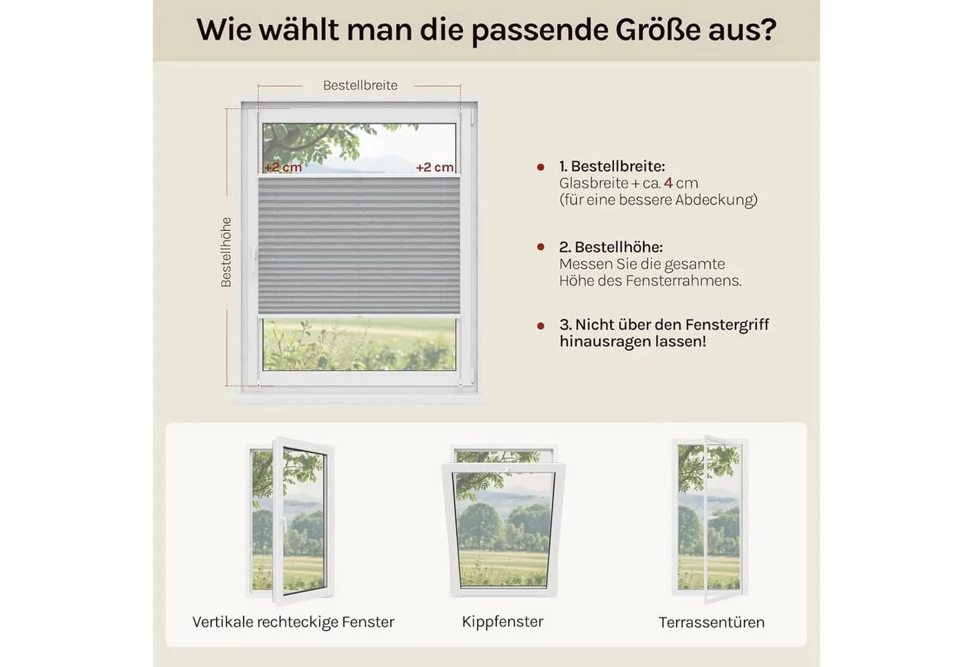 Woltu Plissee Klemmfix Polyester Grau/Weiß - Bild 3