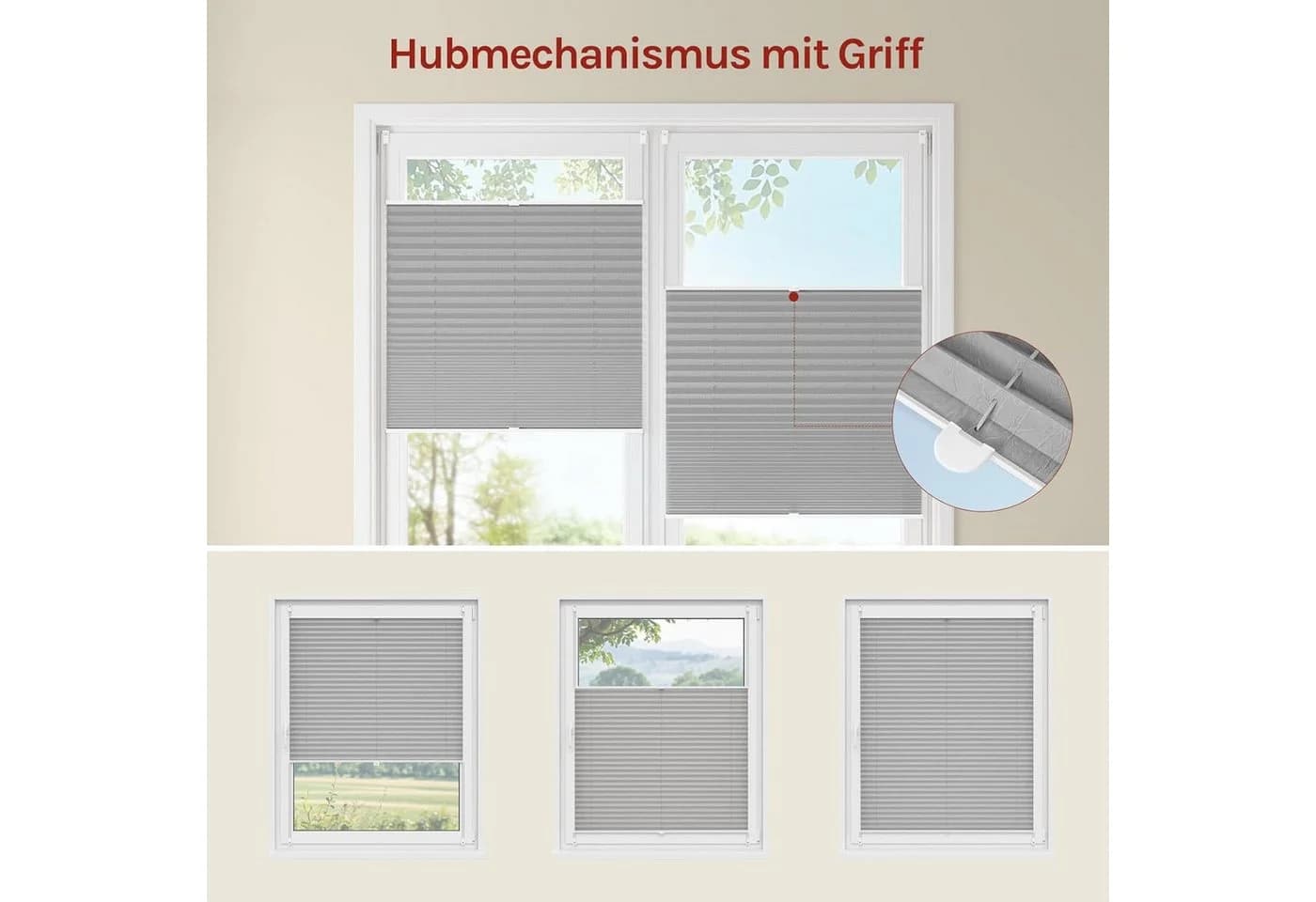 Woltu Plissee Klemmfix Polyester Grau/Weiß - Bild 5