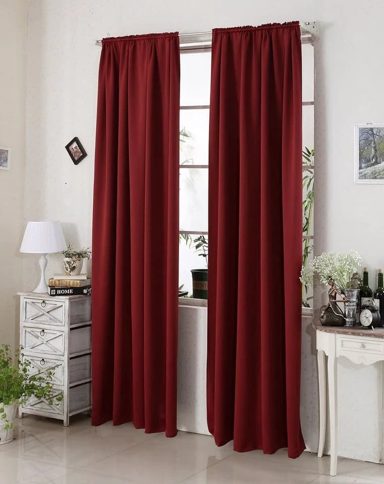 Woltu Gardine Blickdicht mit Kräuselband Rot 250 g/m² - Bild 2
