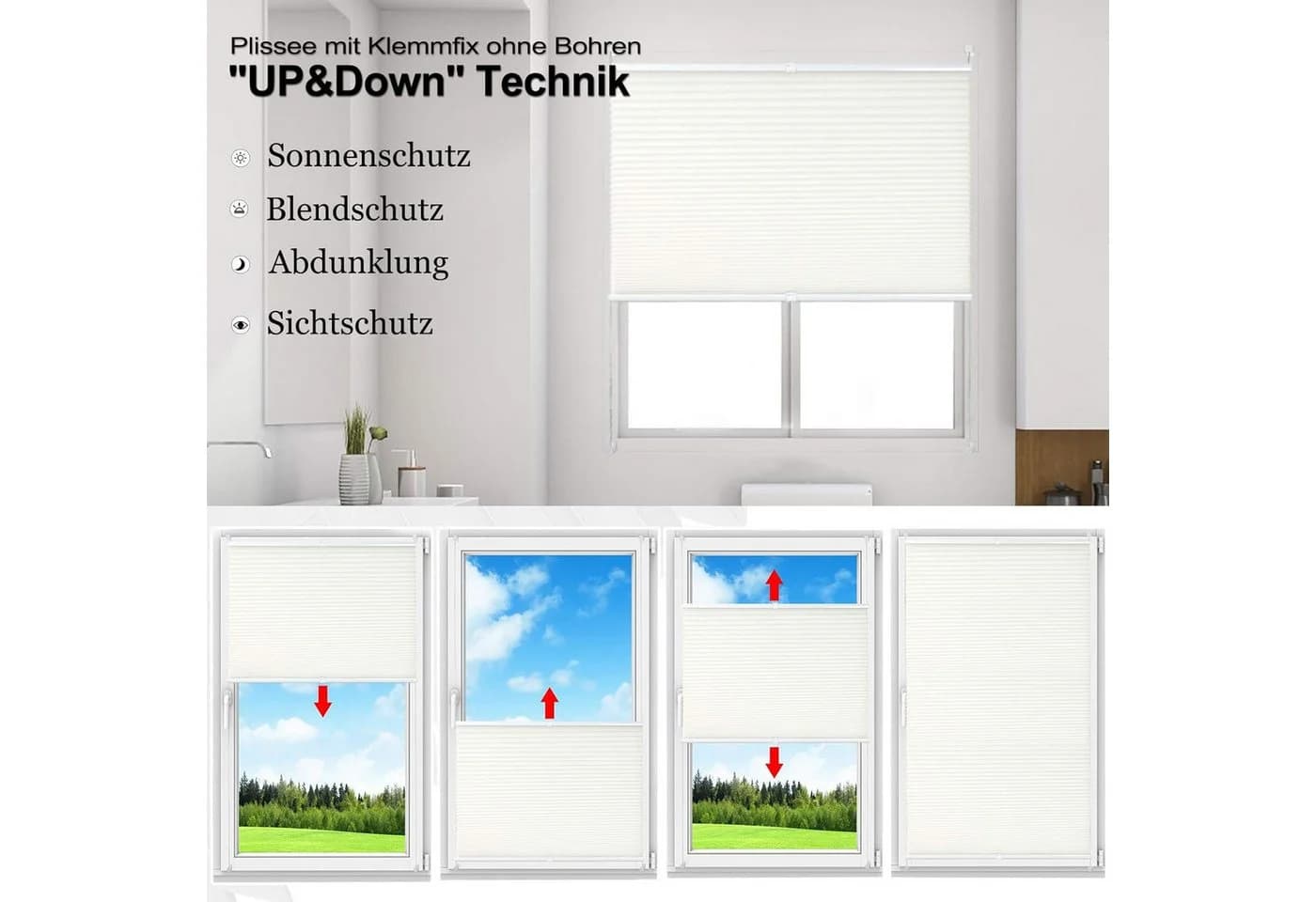 Woltu Plissee Grau Klemmfix Milchglas Muster Polyester - Bild 3