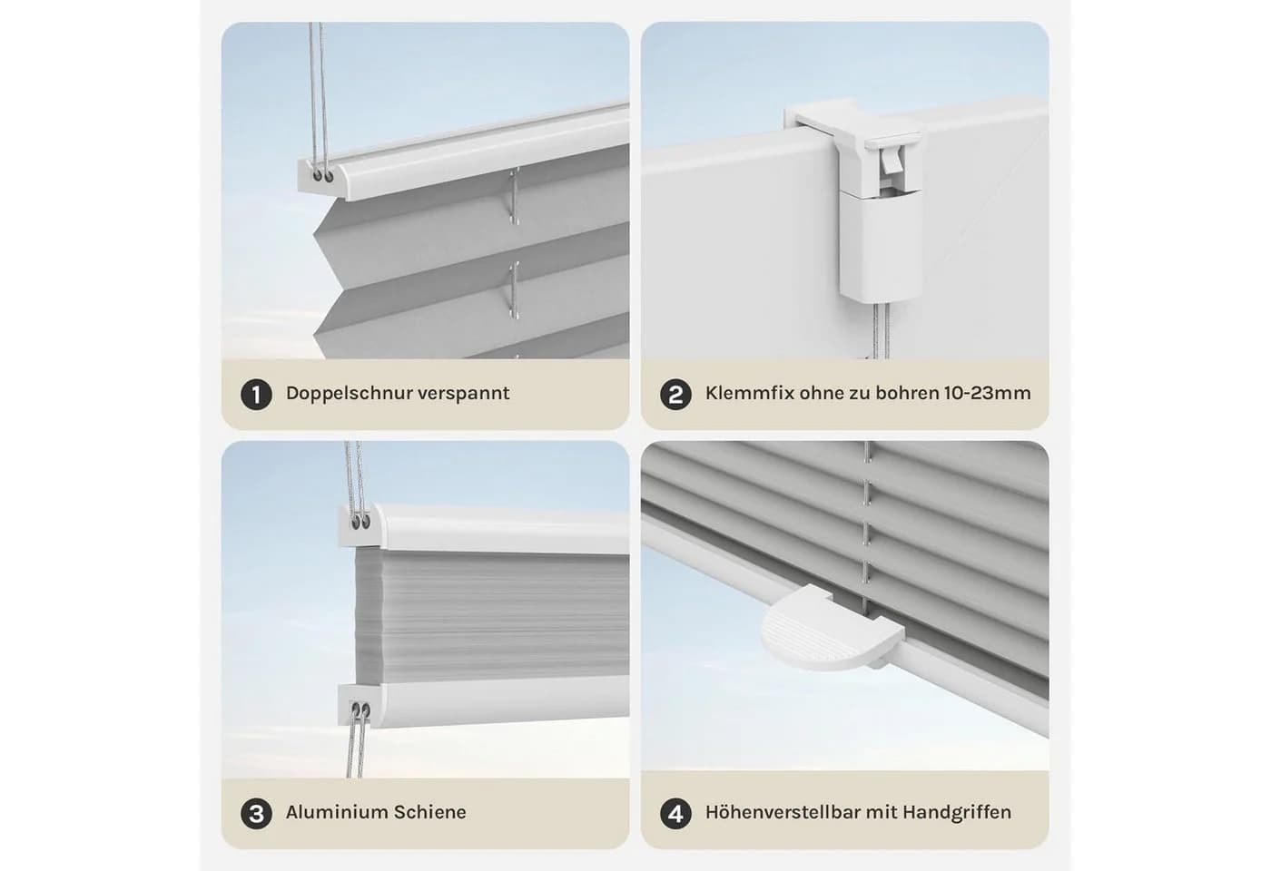 Woltu Plissee Grau Klemmfix Milchglas Muster Polyester - Bild 5