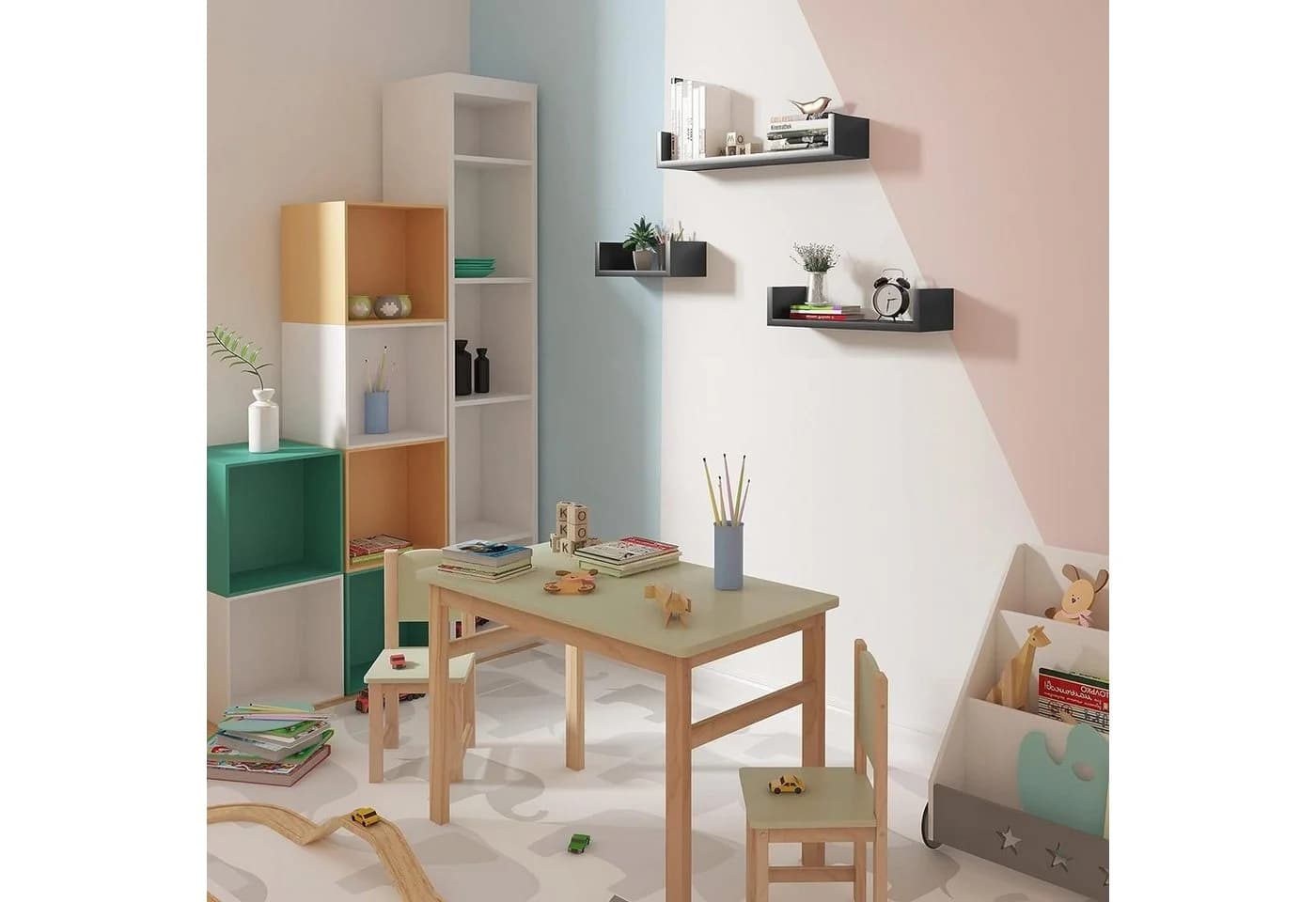 Woltu Wandregal 3er Set Schwarz MDF Modern