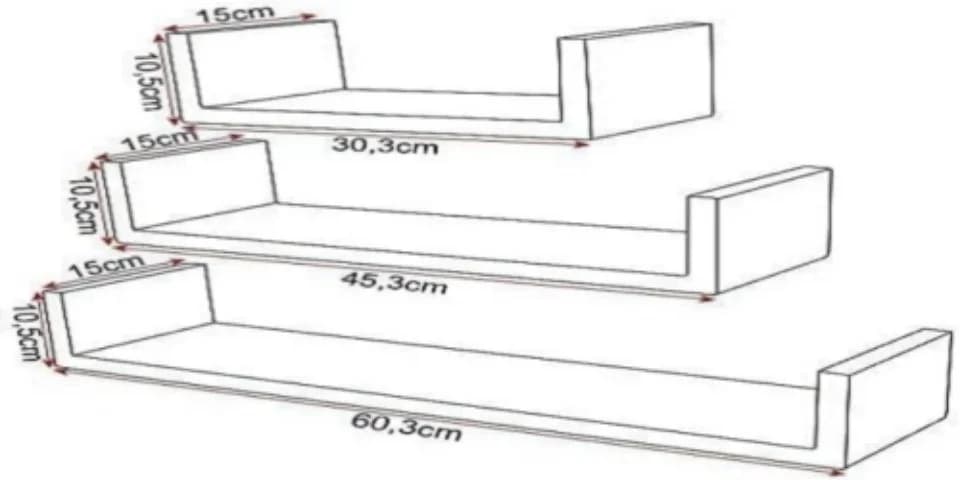 Woltu Wandregal 3er Set Schwarz MDF Modern - Bild 3