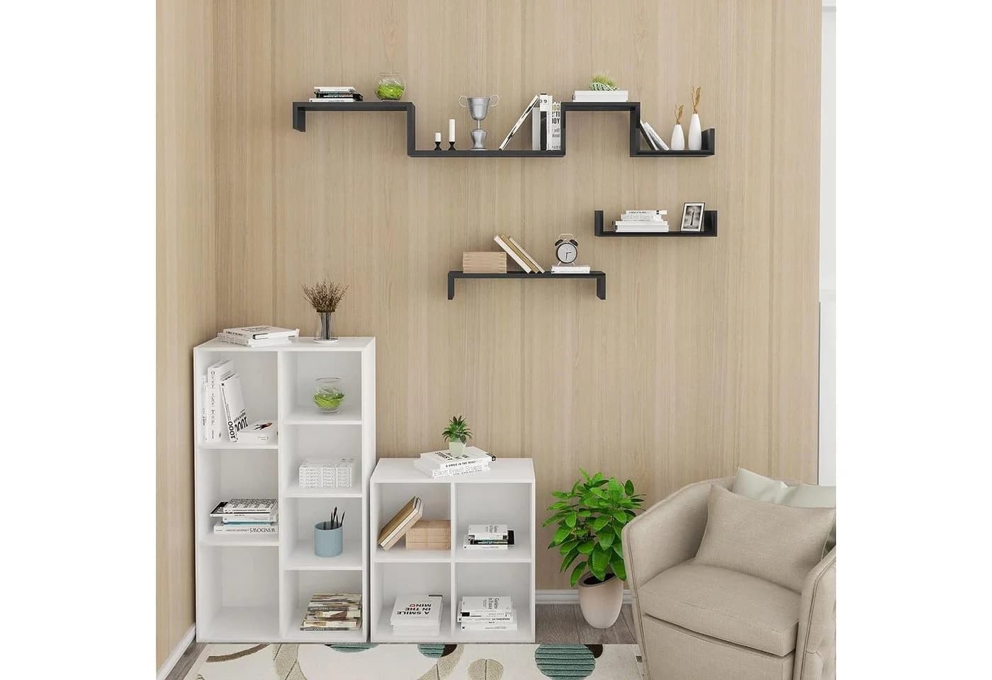 Woltu Wandregal 3er Set Schwarz MDF Modern - Bild 4