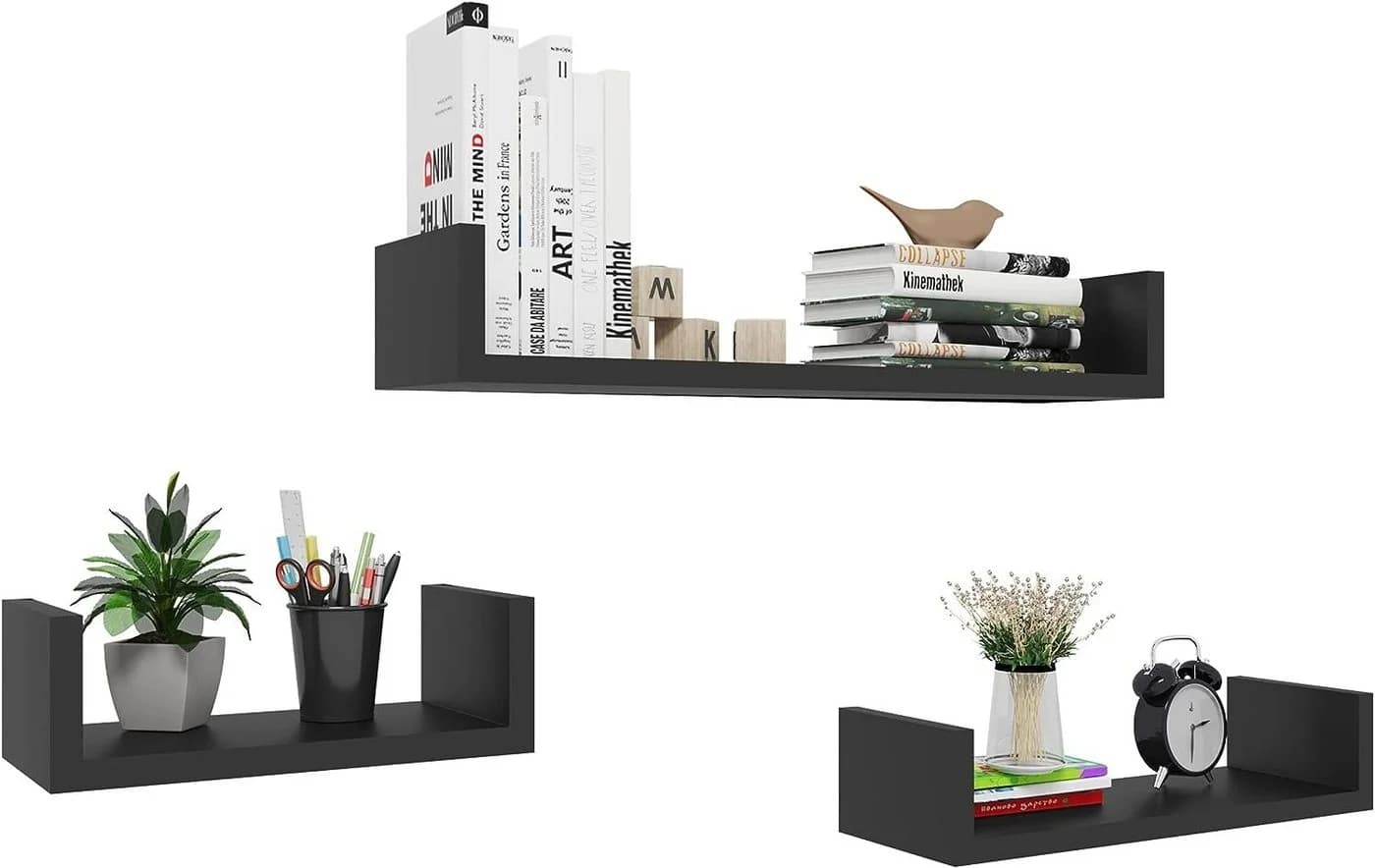 Woltu Wandregal 3er Set Schwarz MDF Modern - Bild 5
