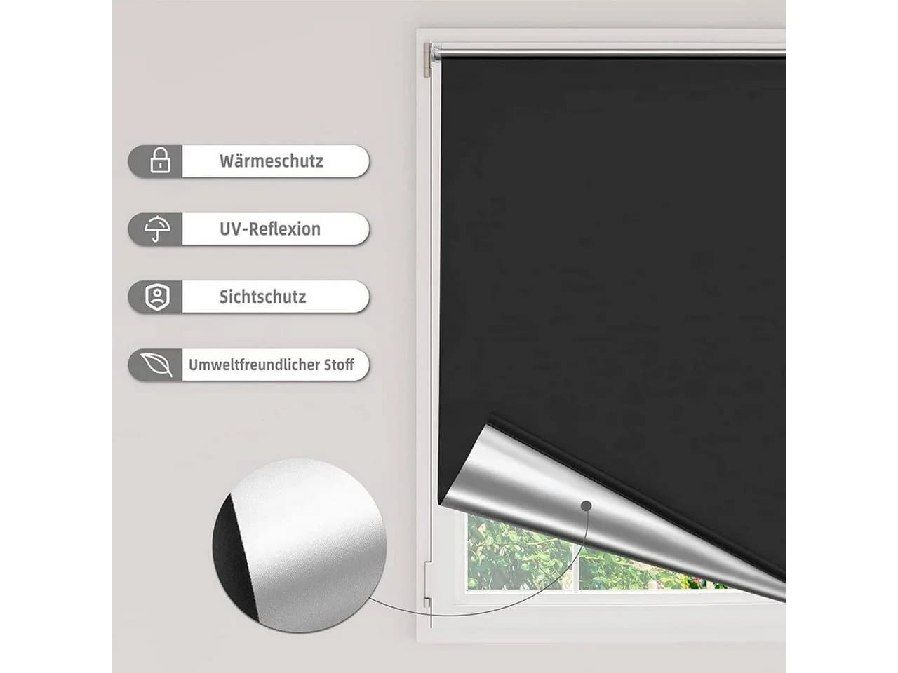 Woltu Verdunklungsrollo Klemmfix ohne Bohren Polyester Weiß Silber