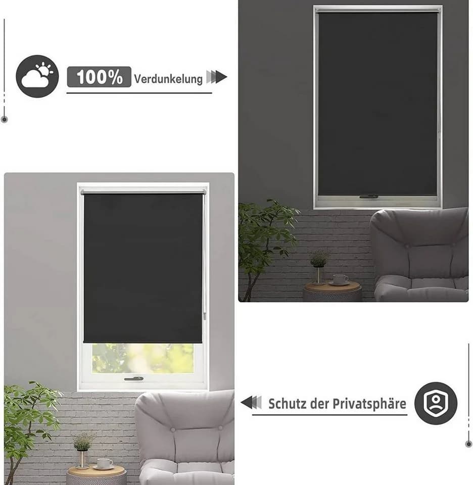 Woltu Verdunklungsrollo Klemmfix ohne Bohren Polyester Weiß Silber - Bild 4