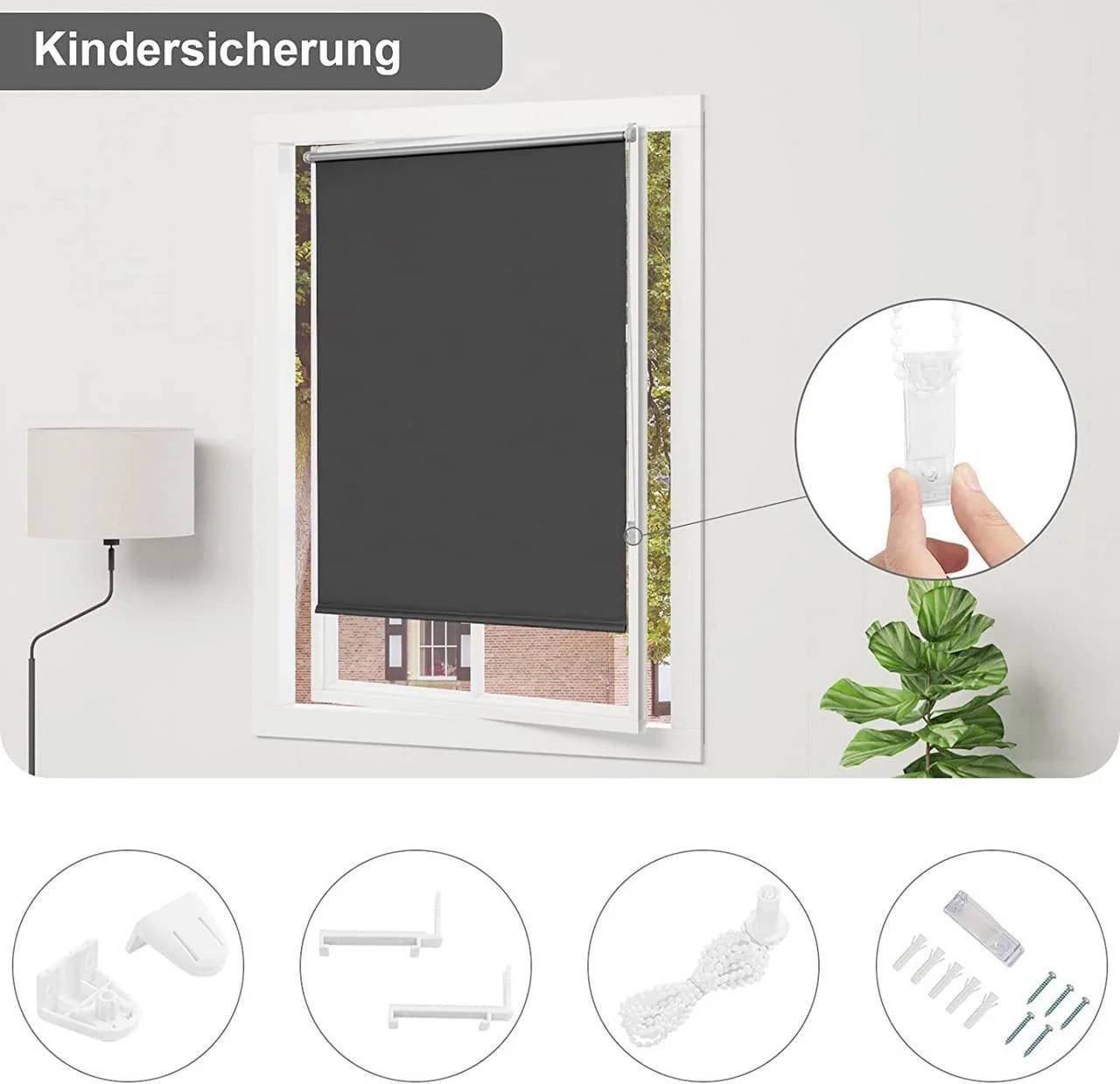 Woltu Verdunklungsrollo Klemmfix ohne Bohren Polyester Weiß Silber - Bild 5