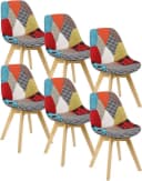 Woltu 4-Fußstuhl 6er Set Patchwork Leinen Massivholz Bild 2