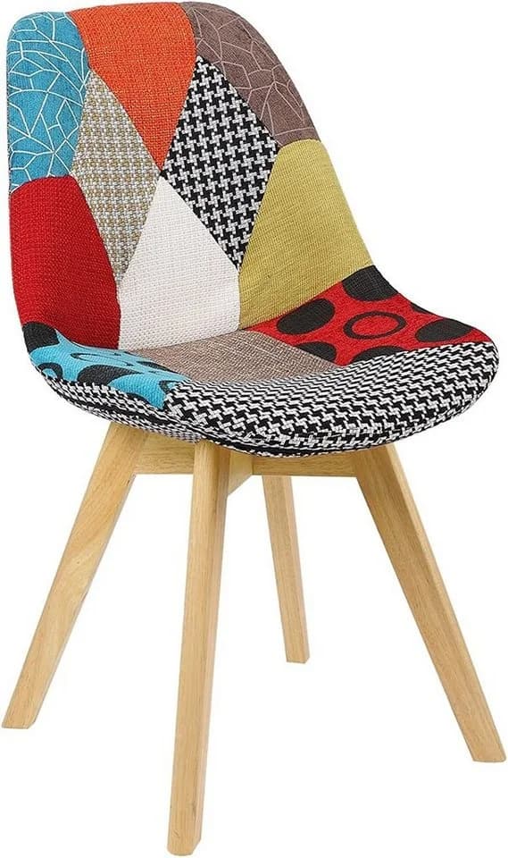 Woltu 4-Fußstuhl 6er Set Patchwork Leinen Massivholz - Bild 4