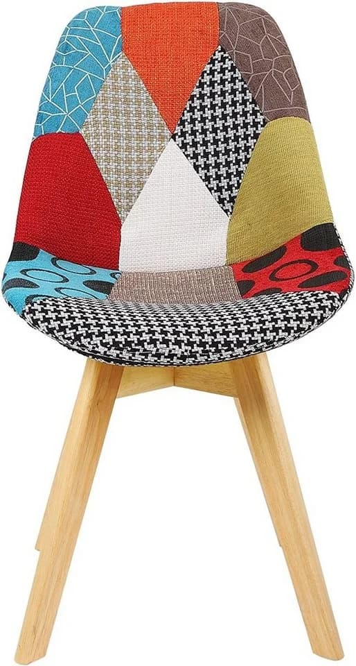 Woltu 4-Fußstuhl 6er Set Patchwork Leinen Massivholz - Bild 5