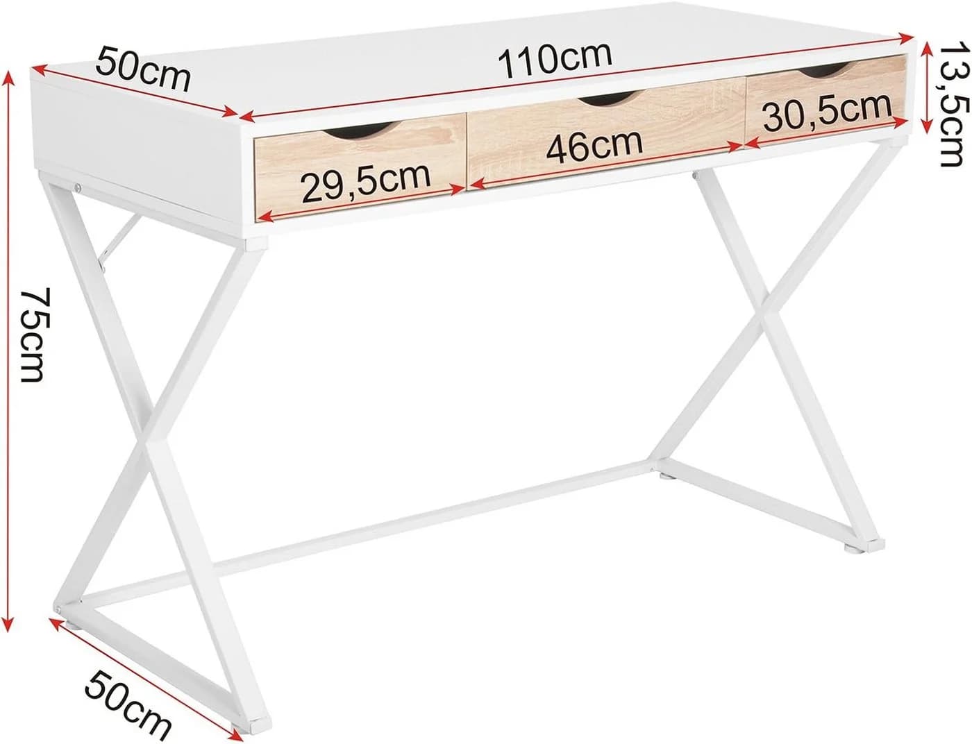 Woltu Schreibtisch Weiß mit 3 Schubladen und Stahlgestell - Bild 3