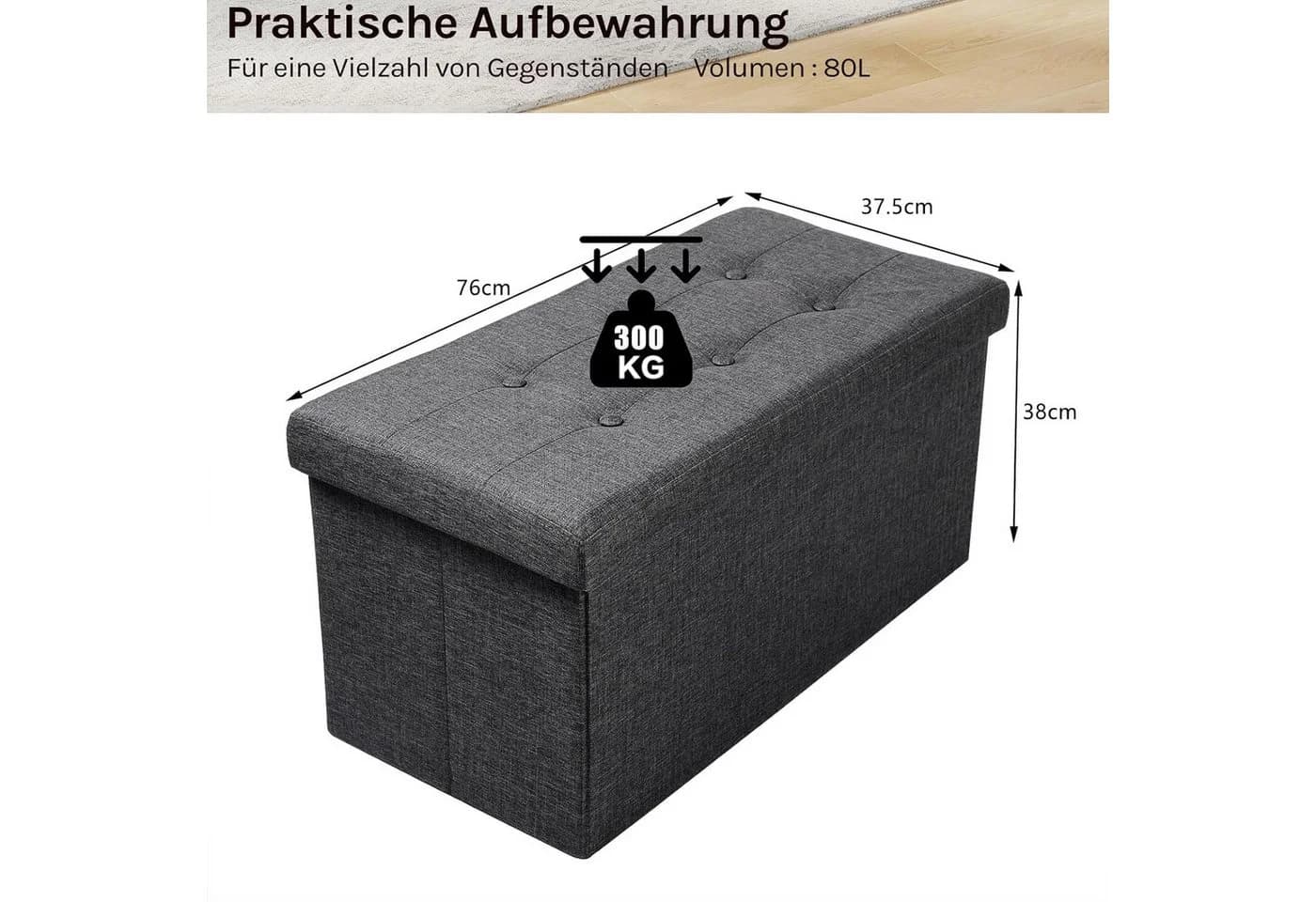 Woltu Sitzhocker 1 St. mit Stauraum, Faltbar, Abnehmbar, bis 300 kg belastbar - Bild 3