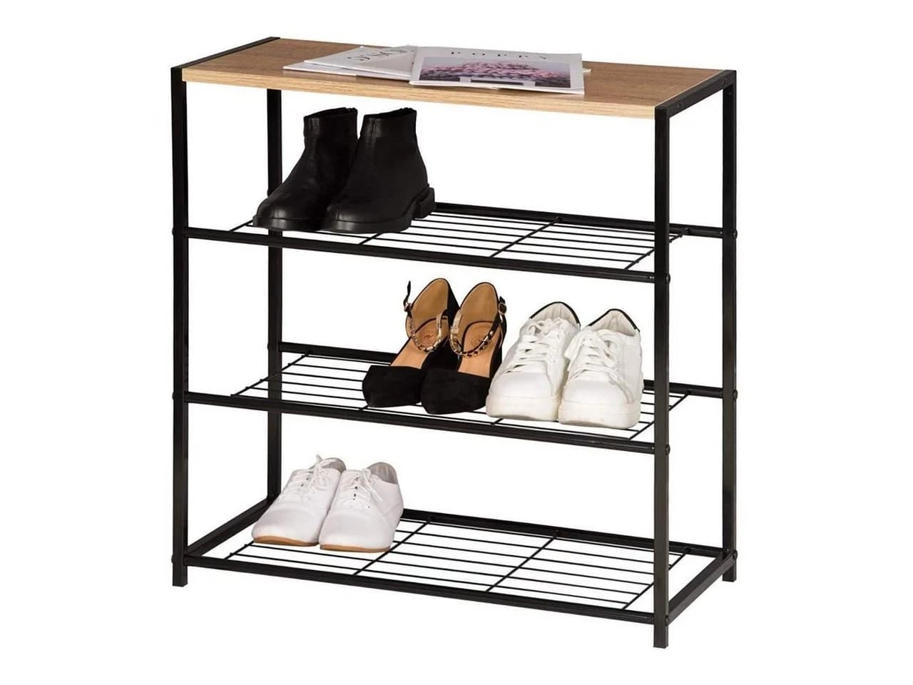 Woltu Schuhregal 1-tlg. Schuhbank Schuhregal Badregal mit Sitzfläche Schwarz-Eiche - Bild 3