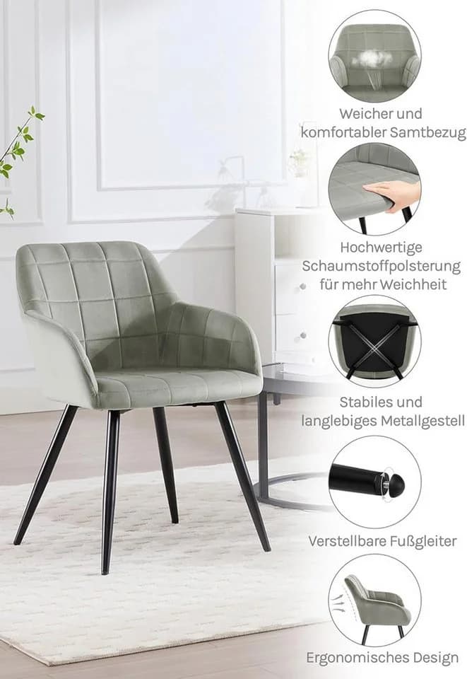 Woltu Esszimmerstuhl Polsterstuhl mit Armlehne Metallbeine - Bild 4