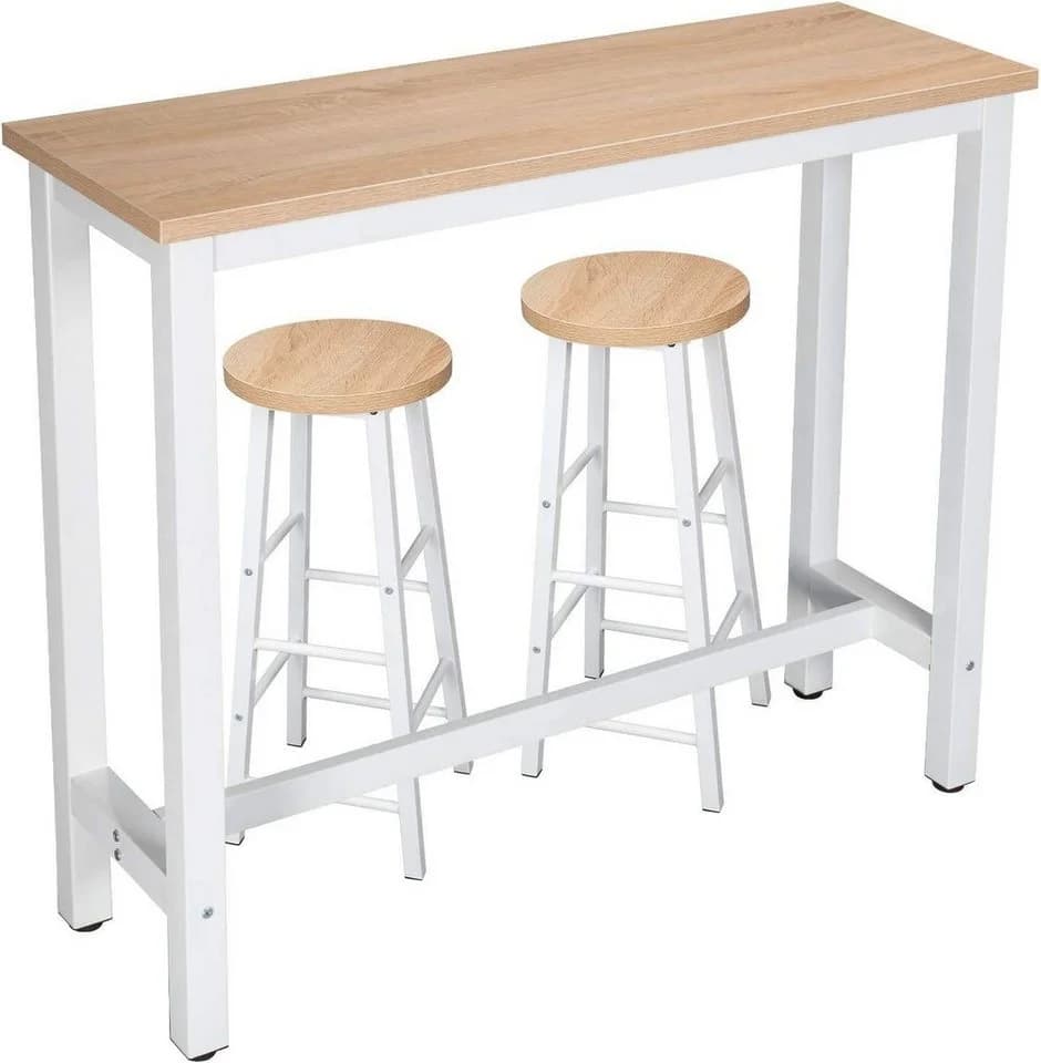 Woltu Bartisch Set Weiß mit 2 Barhockern - Bild 2