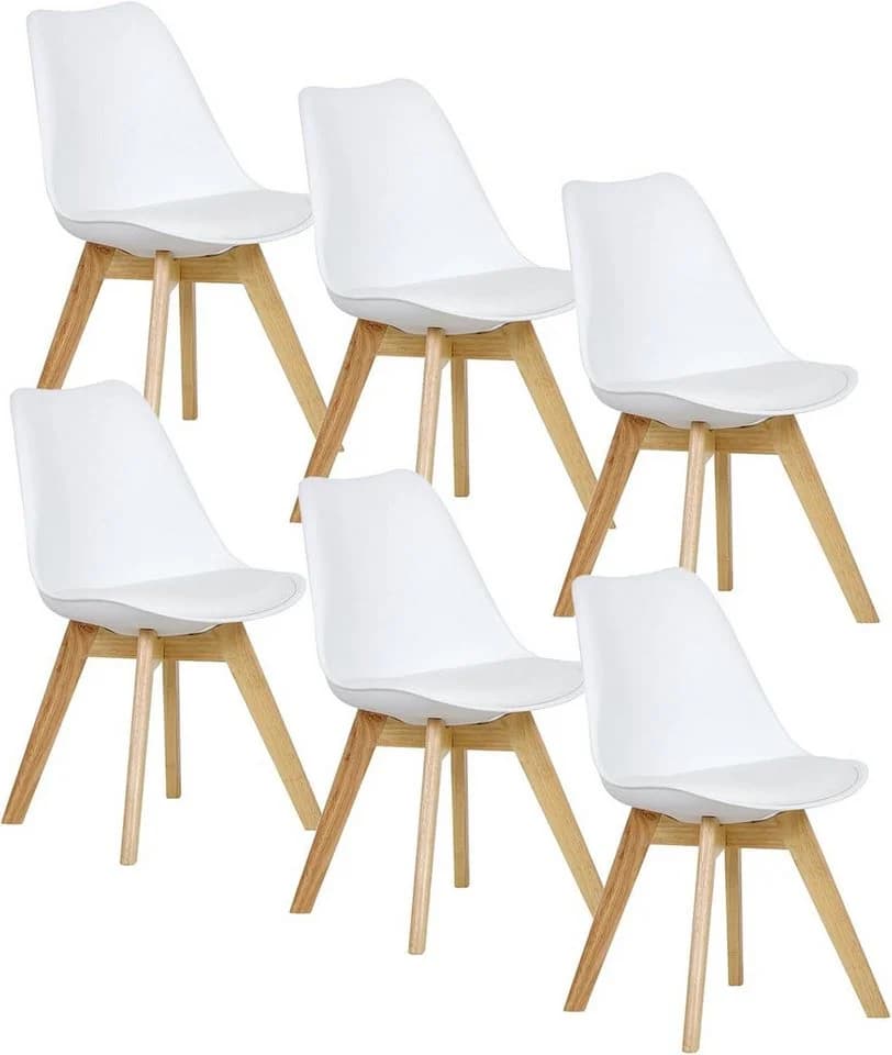 Woltu Esszimmerstuhl Set 6 St. Weiß Kunstleder Massivholz - Bild 2