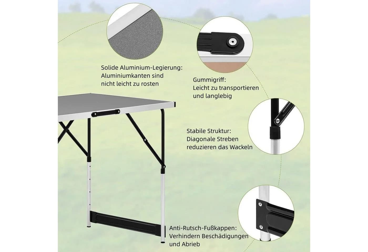 Woltu Campingtisch Klappbar Höhenverstellbar Grau Aluminium - Bild 5