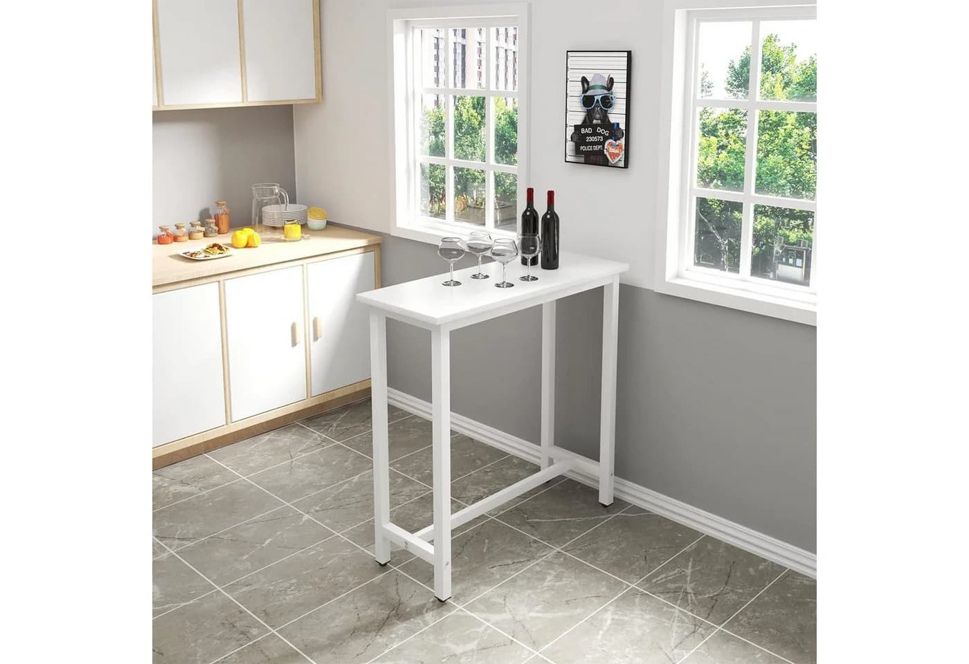Woltu Bartisch Weiß Metallgestell MDF Tischplatte Modern