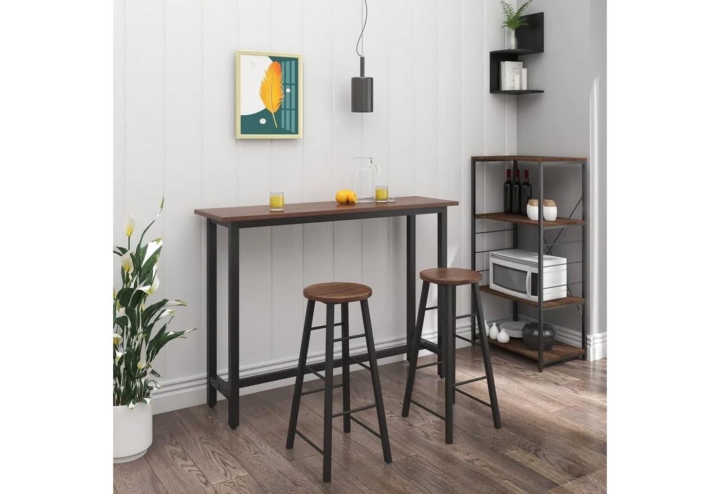 Woltu Barhocker 2er Set Stahl MDF Schwarz Braun Industrial