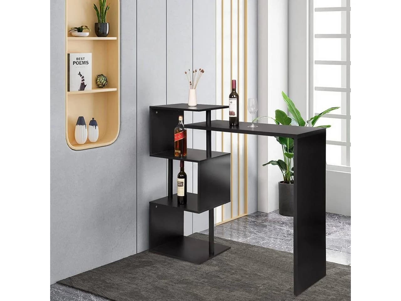 Woltu Bartisch Schwarz/Weiss mit 3 Ablageflächen & 180° Drehfunktion