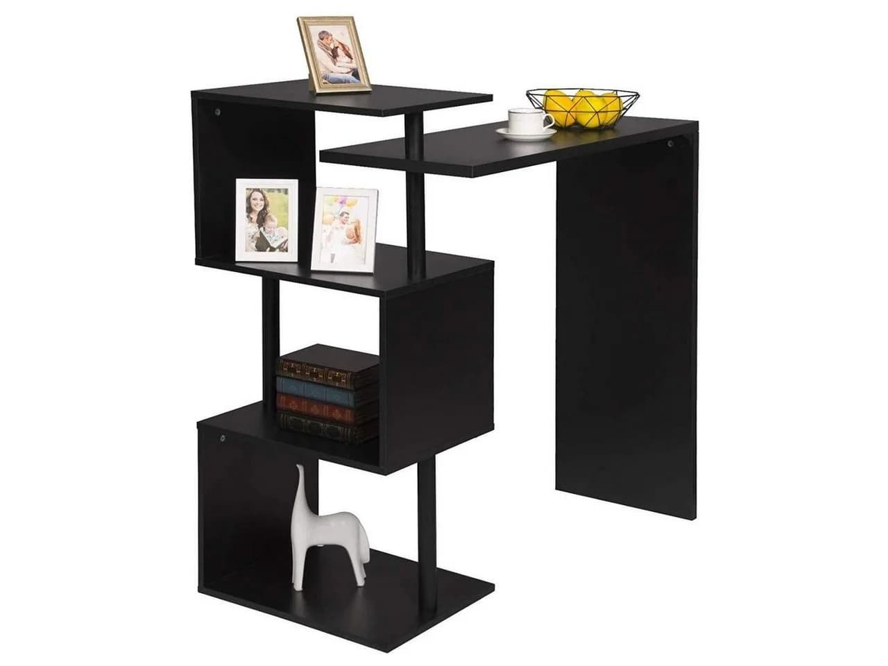 Woltu Bartisch Schwarz/Weiss mit 3 Ablageflächen & 180° Drehfunktion - Bild 2