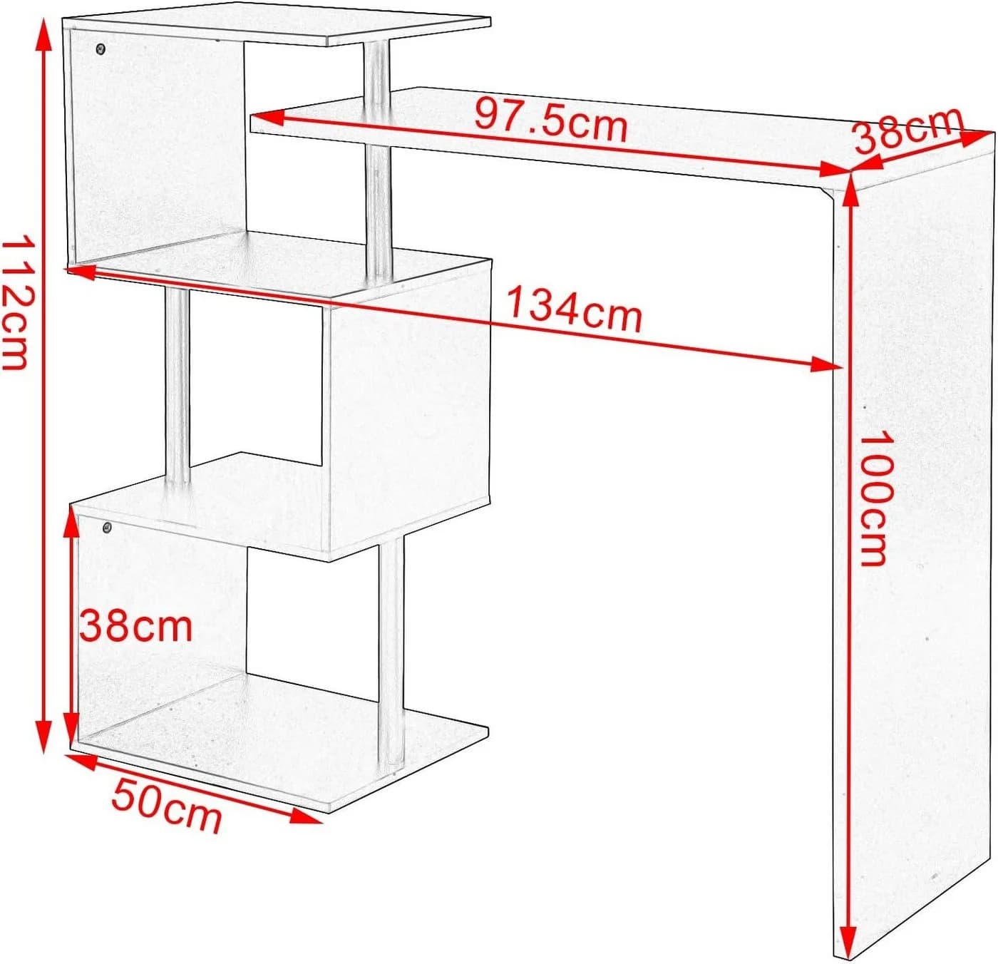 Woltu Bartisch Schwarz/Weiss mit 3 Ablageflächen & 180° Drehfunktion - Bild 3