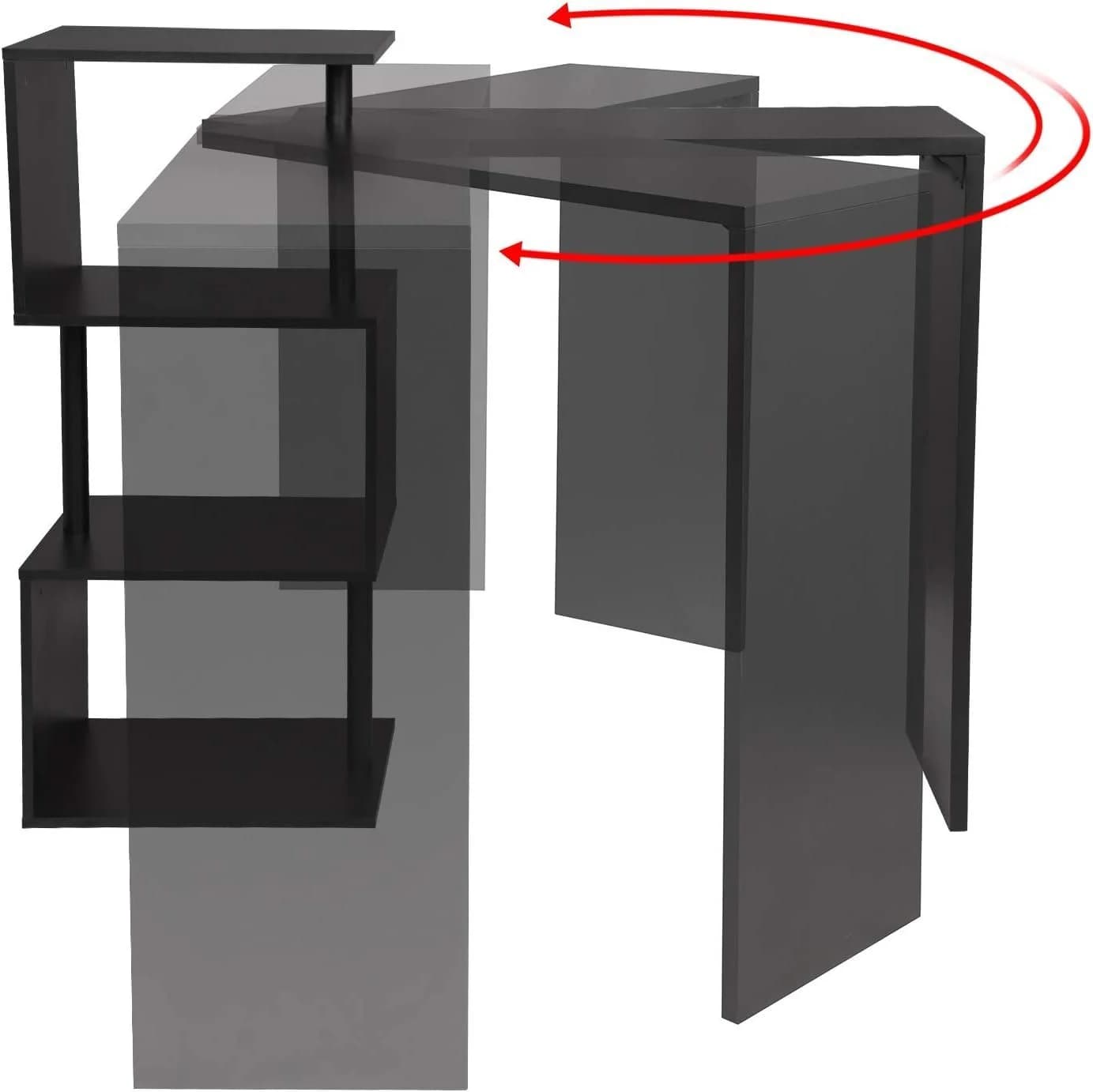 Woltu Bartisch Schwarz/Weiss mit 3 Ablageflächen & 180° Drehfunktion - Bild 4