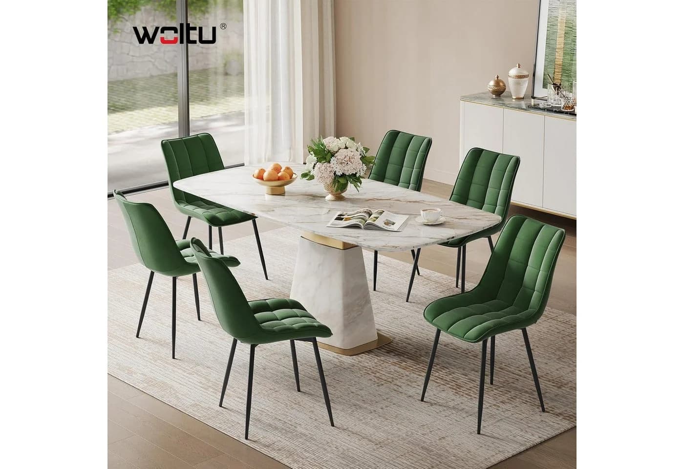 Woltu 4-Fußstuhl 6er Set Samt Dunkelgrün Küchenstuhl - Bild 1