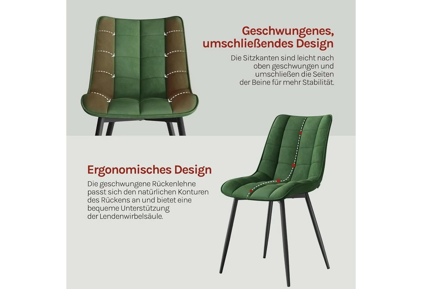 Woltu 4-Fußstuhl 6er Set Samt Dunkelgrün Küchenstuhl - Bild 4