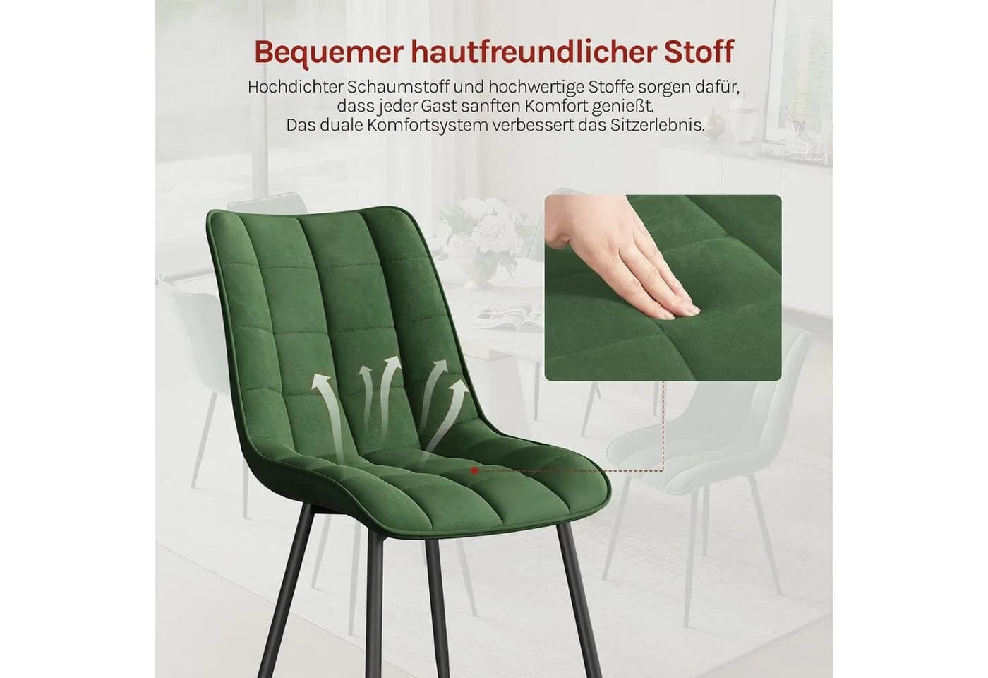 Woltu 4-Fußstuhl 6er Set Samt Dunkelgrün Küchenstuhl - Bild 5